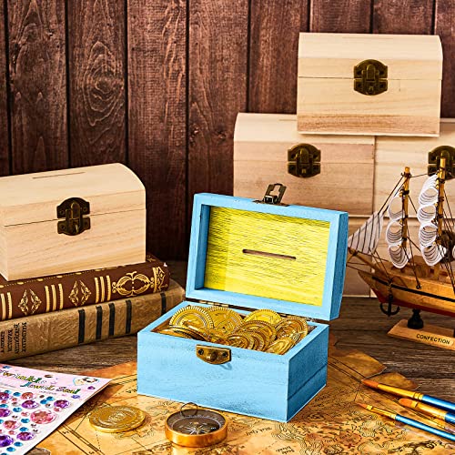Unfinished Wood Treasure Chest Box Savings 4.72 x 3 x 3.23 Inch Treasure Chest Box Unpainted DIY with Paint Brushes and Craft Gems Self Adhesive Chapou
