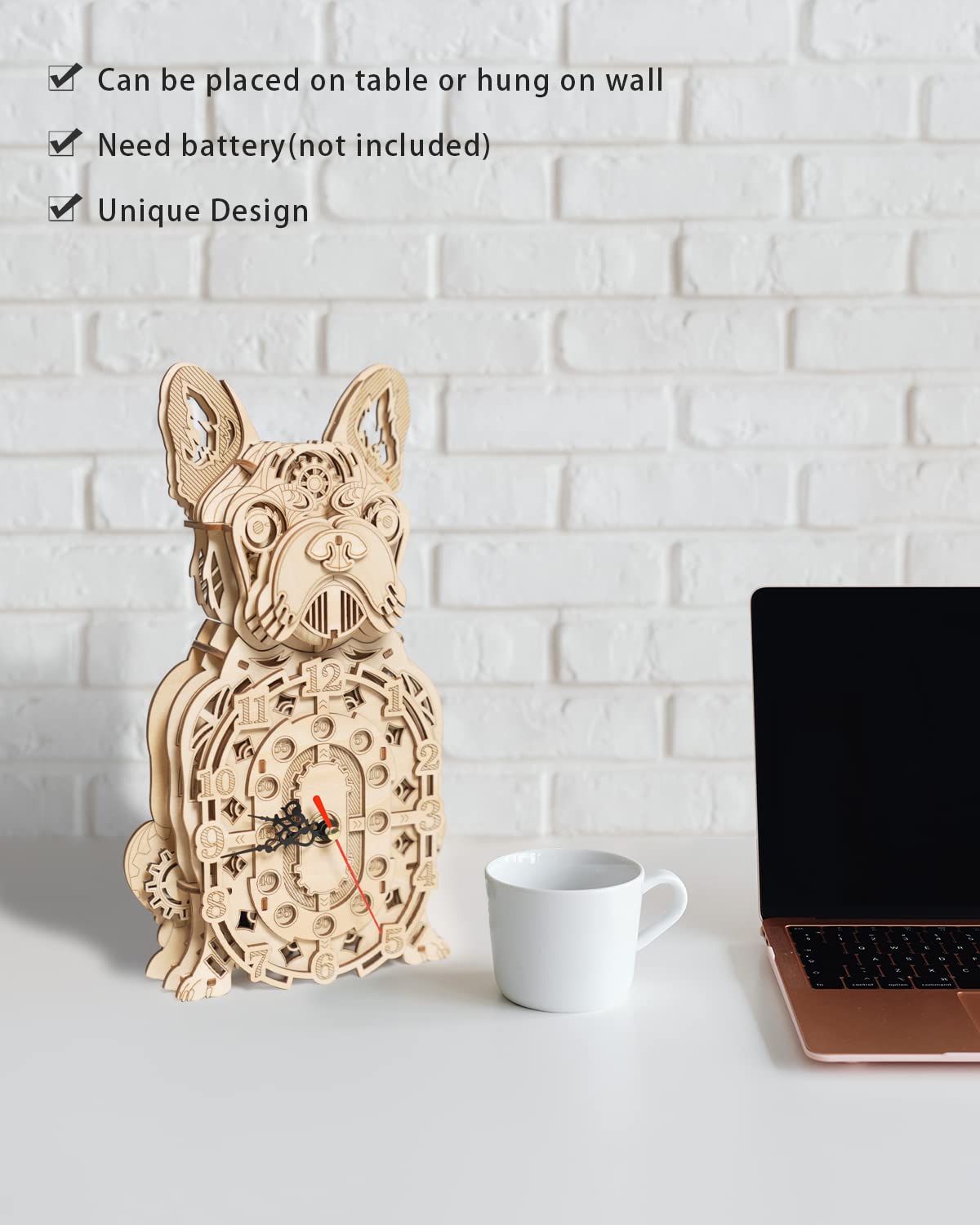 Mechanical Bulldog Clock Model - 3D Wooden Puzzle Kit for Adults and Kids Jigtoy
