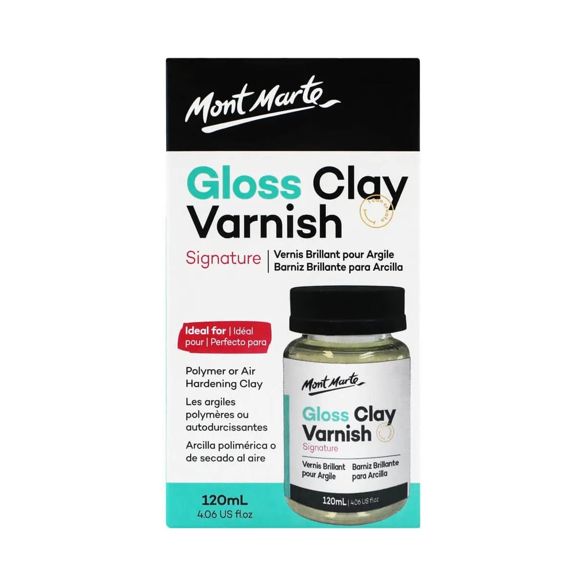 Mont Marte Clay Varnish Gloss Signature 4.05oz (120ml) Clay Sculpture Sealant, Glossy Clay Varnish, Varnish for Polymer or Air Hardening Clay, Clear MONT MARTE