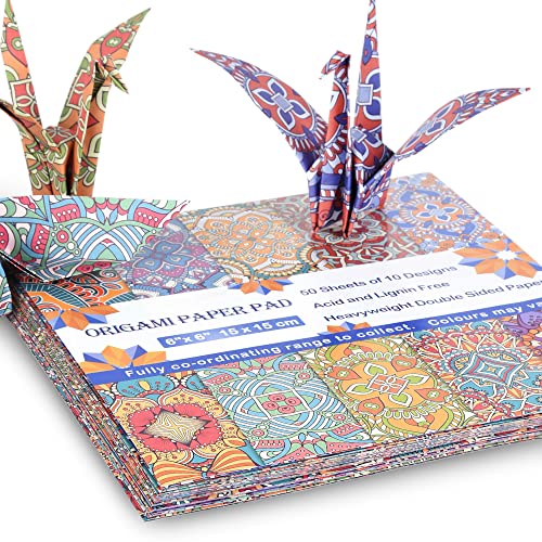 Origami Paper 6x6 Double Sided 50 Sheets 10 Colors origami kit Japanese Chiyo Square Craft Kits Easy Fold Arts Crafts DIY Handwork Beginner Bohemia Mifuner