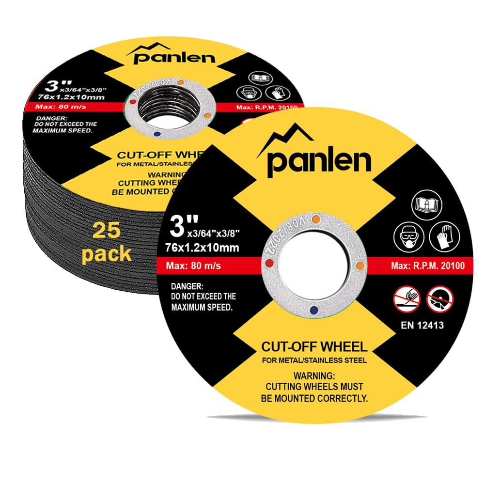 Panlen 25 PCS 3" x3/64x3/8 Cut Off Wheels for Metal, Thin Cutting Discs,Fits Any Angle Grinder or Power Air Tool panlen