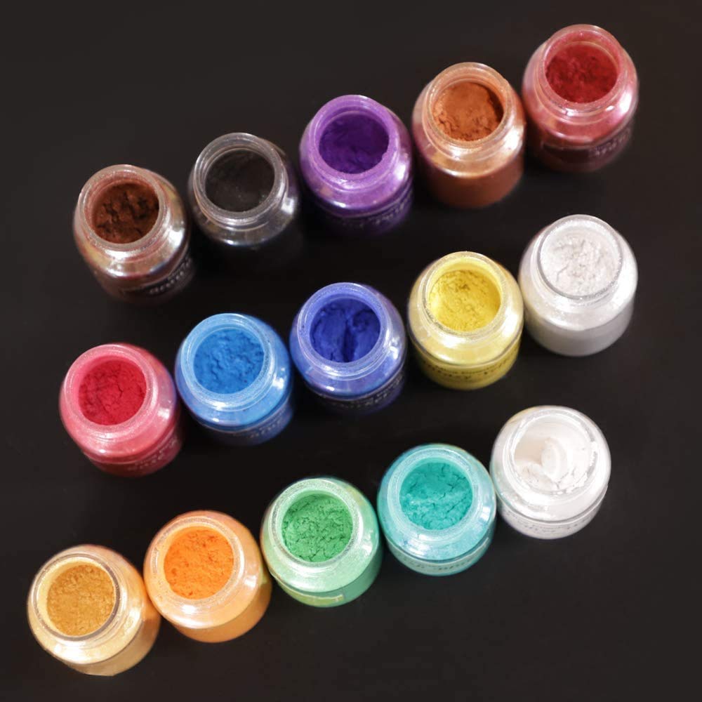 Mica Powder Set - 15 Colors Pearlescent Powder Natural Cosmetic Grade Pigment for Epoxy Resin, Soap Making, Lip Gloss, Bath Bomb and DIY Craft, SEISSO