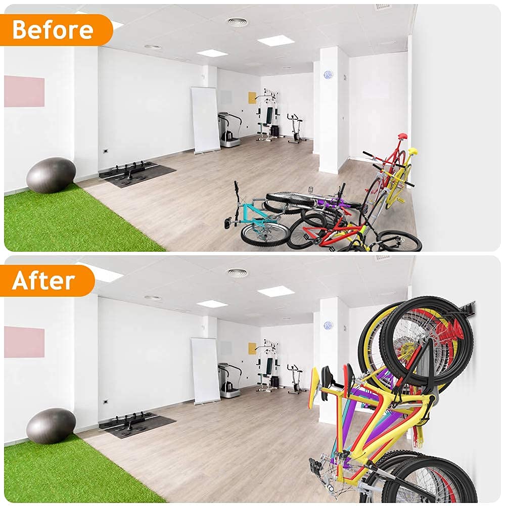 TORACK Bike Storage Rack, 6 Bike Racks & 5 Hooks for Garage, Wall Mount Vertical Bicycles Hanger for Home Space Saving, up to 600lbs, 64-inch TORACK