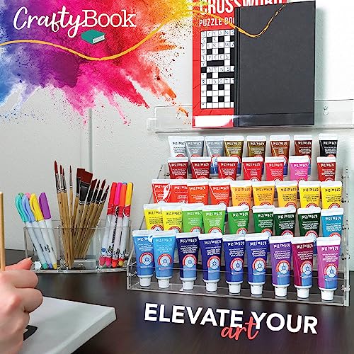 CraftyBook 5-Tiered Art Supply Storage Organizer with Paint Brush Holder - Clear Acrylic Tabletop Gel Polish Paint Storage Step Shelf - Acrylic Nail CraftyBook
