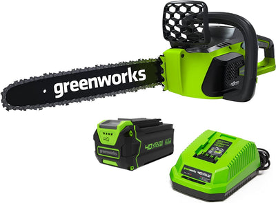 Greenworks 40V 16" Brushless Cordless Chainsaw (Great For Tree Felling, Limbing, Pruning, and Firewood / 75+ Compatible Tools), 4.0Ah Battery and