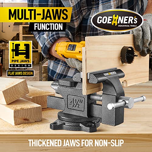 Bench Vise, 4-1/2" Vice for Workbench, Utility Combination Pipe Home Vise with Heavy Duty Forged Steel Construction, Swivel Base Table Vise for Kitvance