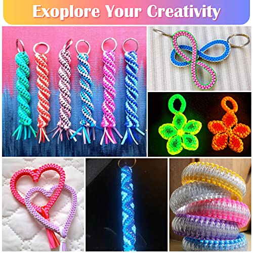 Lanyard String Kit, Cridoz 6Pack Glow in Dark Plastic Lacing Cord Gimp String Lanyard Weaving Kit for Boondoggle, Bracelets, Keychains, Crafts cridoz