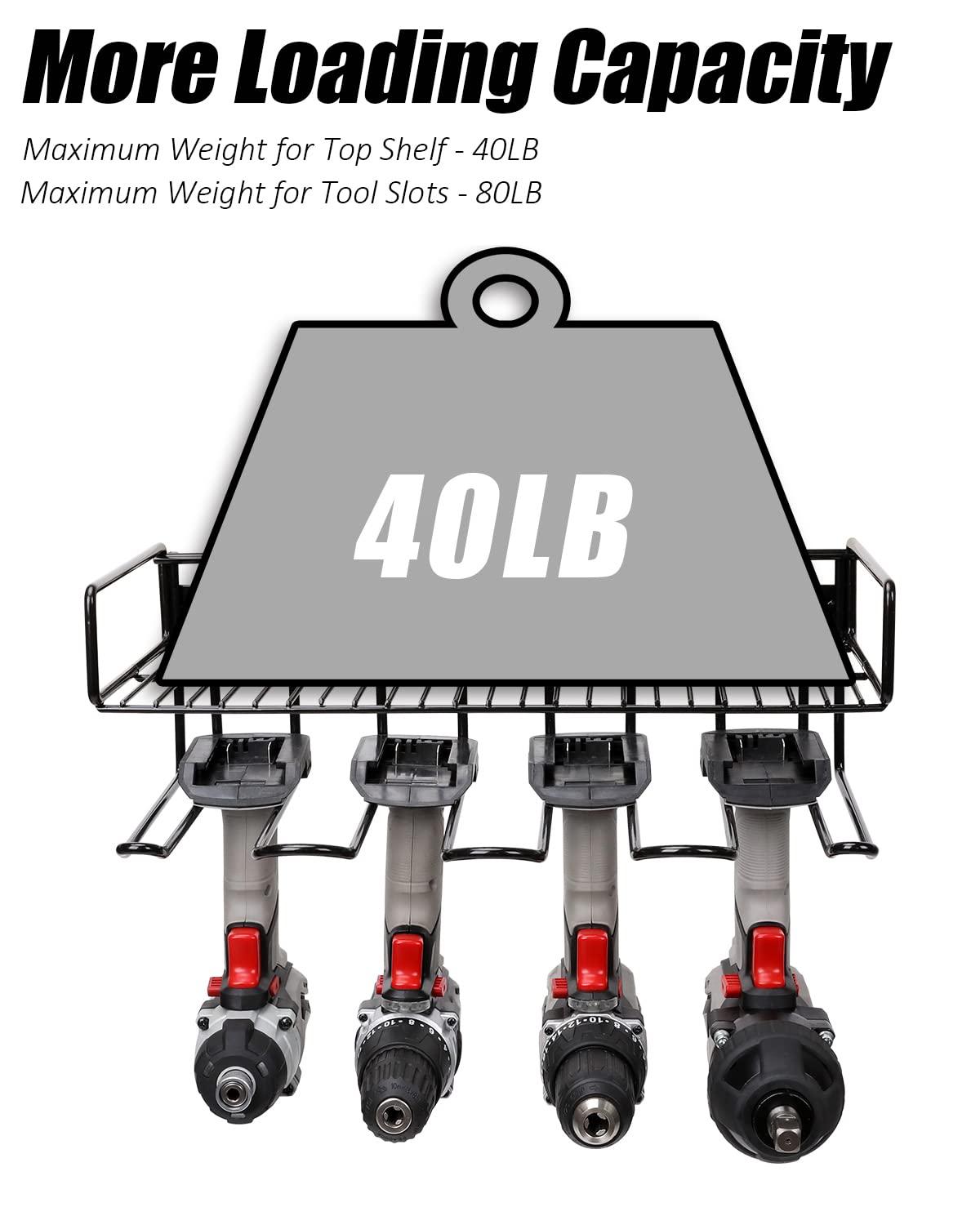 WellMall Heavy Duty Tool Organizer, 16"W x 7.48"H x 5.51"D, 4 Wall Mount Anchors, 3.95" Between Slots, Sturdy Steel Construction, Ideal for Power WellMall