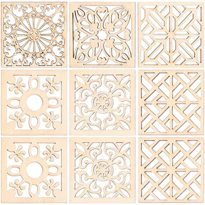 Abaodam 20pcs Unfinished Wooden Pieces Embellishments Boho Flower Wood Cutouts Shapes Wooden Craft Tags with Hemp Rope for DIY Crafts Scrapbooking