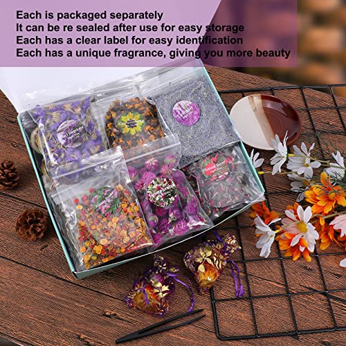 SACATR Dried Flowers, 50 Bags 100% Natural Dried Herbs Kit for Soap Making, Candle, Resin Jewelry Making, Bath, Nail - Include Rose Petals, Rosebuds, SACATR