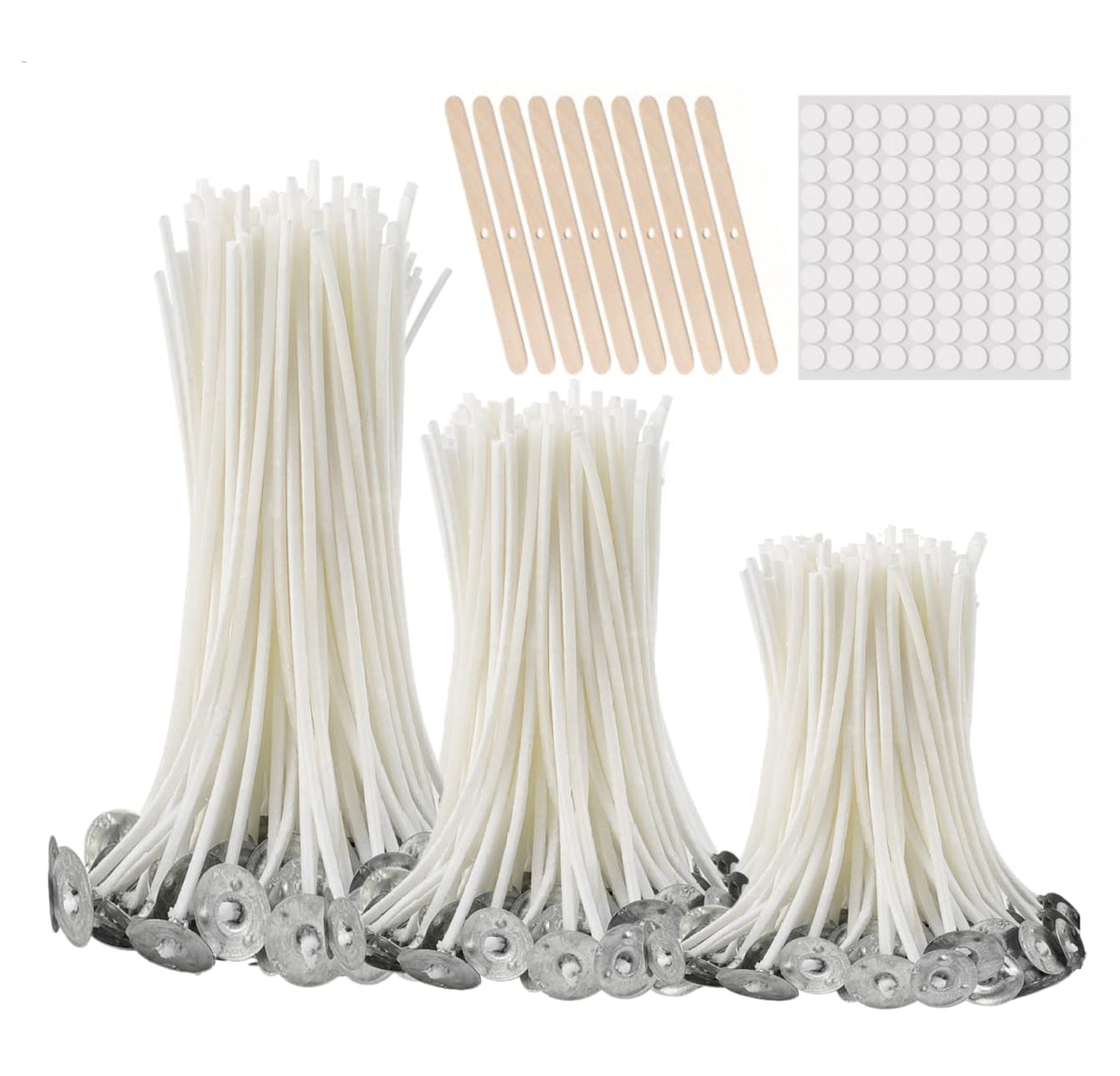 Buluker300Pcs Functional Smokeless Candle Wicks,100pcs Wicks Sticker, Pre-Waxed Cotton Core Wicks with Metal Sustainer Tabs for Pillar Candle Making buluker
