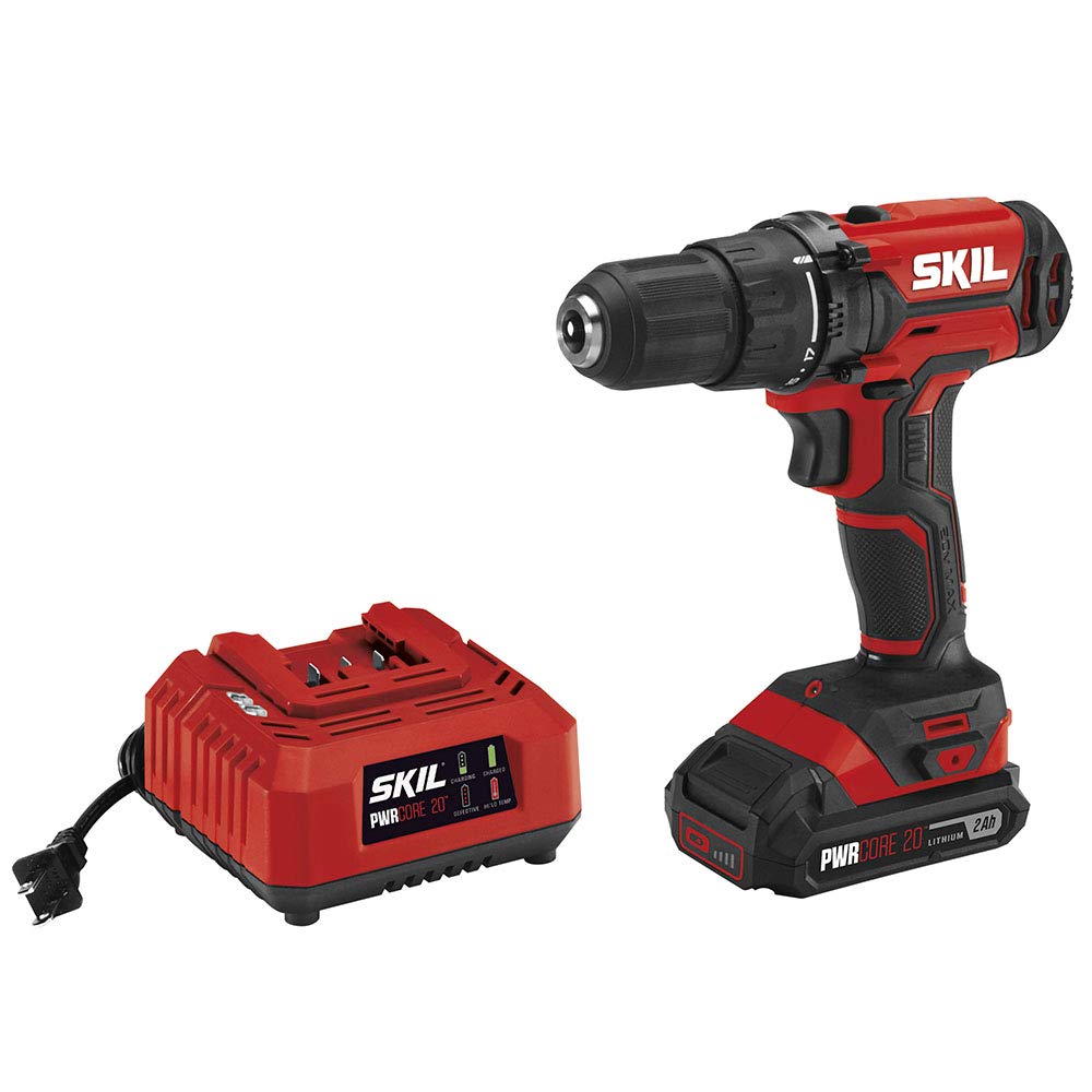 SKIL 20V 1/2 Inch Cordless Drill Driver Includes 2.0Ah PWR CORE 20 Lithium Battery and Charger - DL527502 Skil