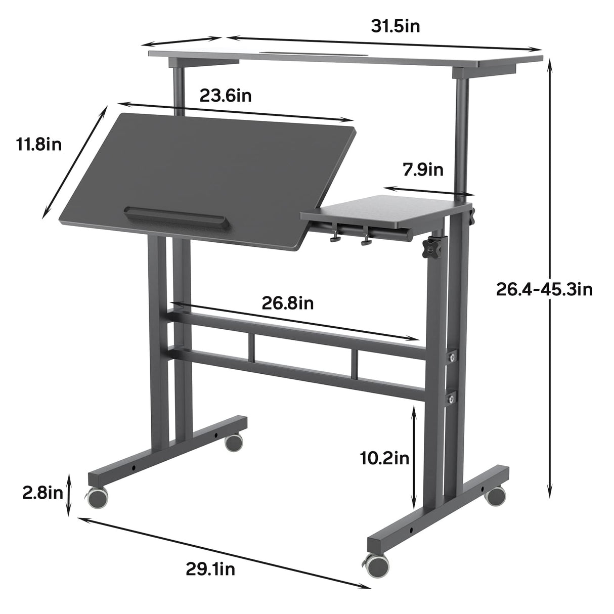sogesfurniture Height Adjustable Sit Stand Workstation Mobile Standing Desk Home Office Desk with Standing and Seating,Black BHUS-101-2BK sogesfurniture