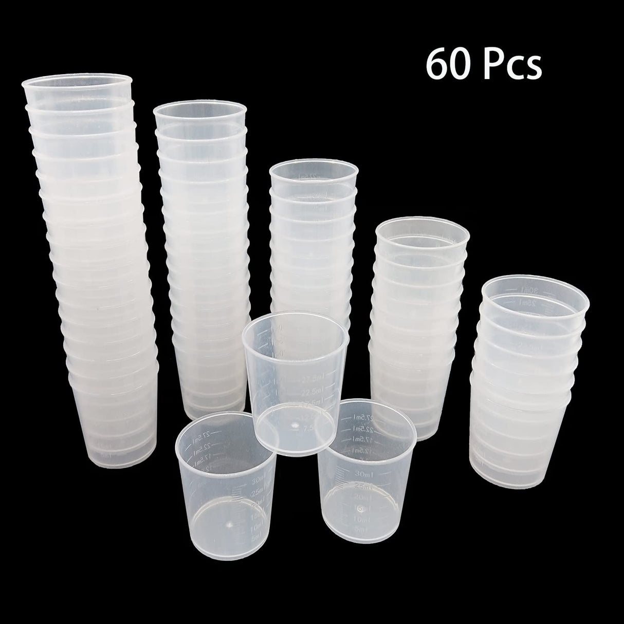 60 Pcs Plastic Graduated Cups 30ml/ 1ounce Transparent Scale Cups Epoxy Mixing Cups, with 50 Pack Wooden Stirring Sticks for Mixing Paint, Stain, Muluo