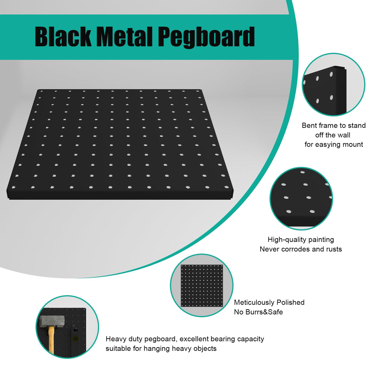 Peg Board, 4 Pack Metal Pegboard Panels Black Pegboards Wall Organizer with Bent Frame Large Heavy Duty Peg Board for Walls Home, Garage Tool Hogurity