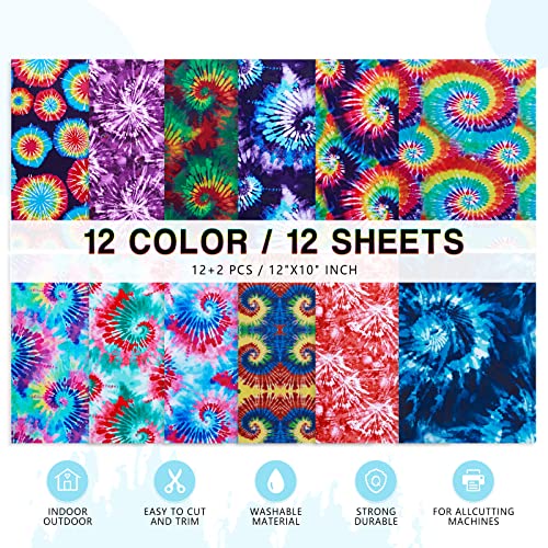 Tintnut Tie Dye Permanent Vinyl - 12 Sheets 12"x10", Seamless Colorful Adhesive Vinyl, Swirl Pattern Self Sticker Waterproof Vinyl Compatible with Tintnut