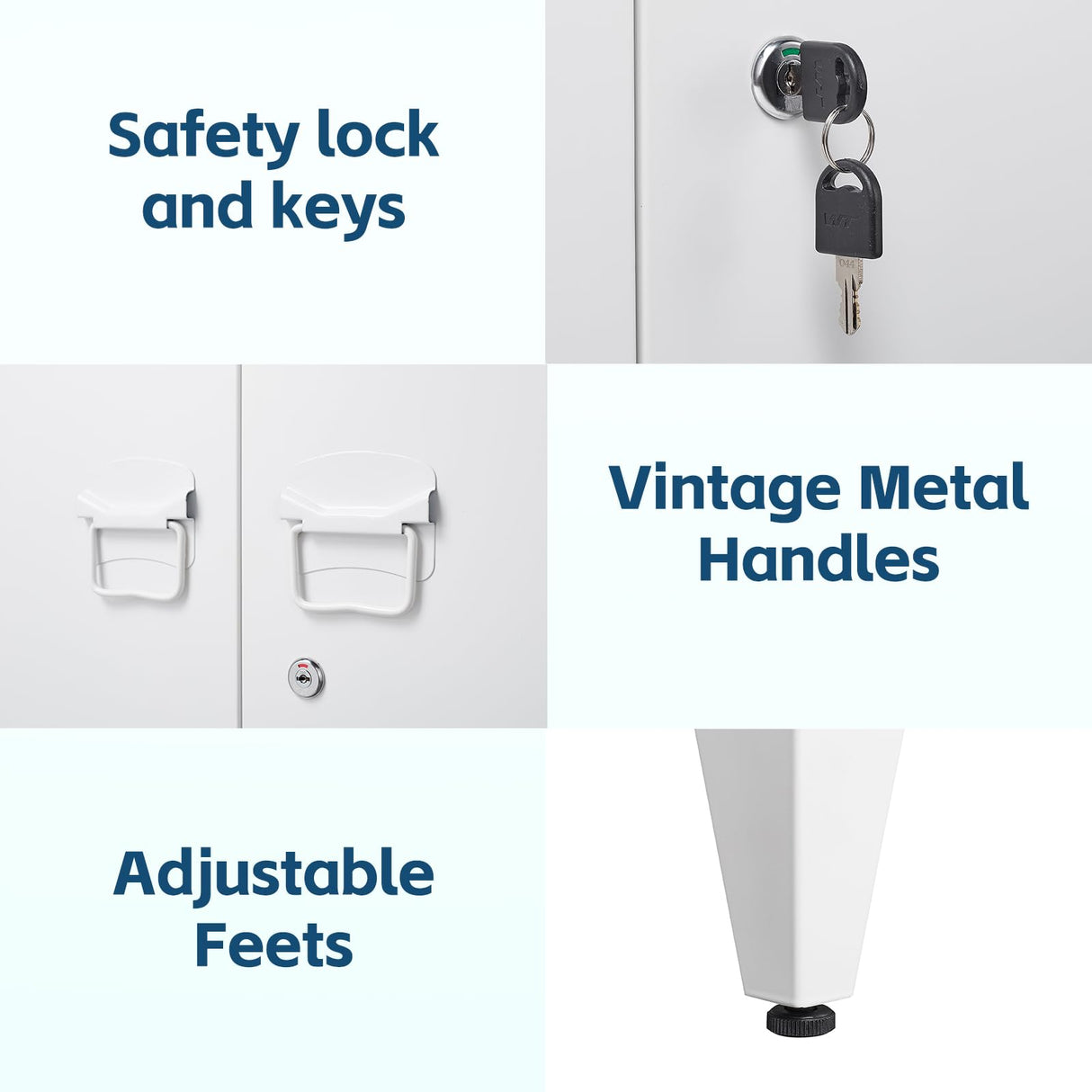 MIIIKO Metal Locker with 2 Doors, White Storage Sideboard Accent Cabinets for Kitchen, Pantry, Home Office and Bedroom MIIIKO