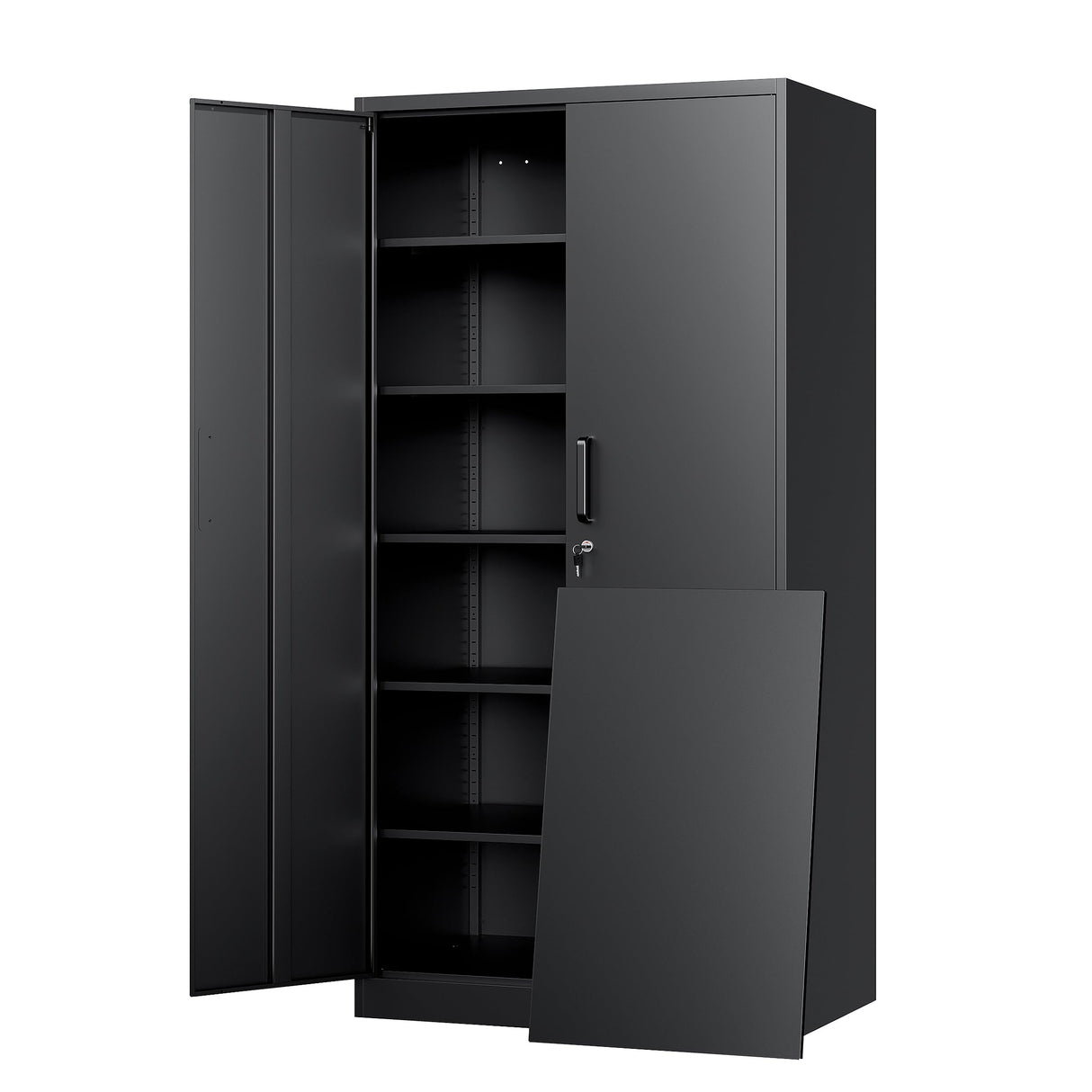 Yizosh Metal Storage Cabinet with Lock - 72" Garage Storage Cabinet with 2 Locking Doors and 5 Adjustable Shelves, Black Steel Lockable File Cabinet Yizosh