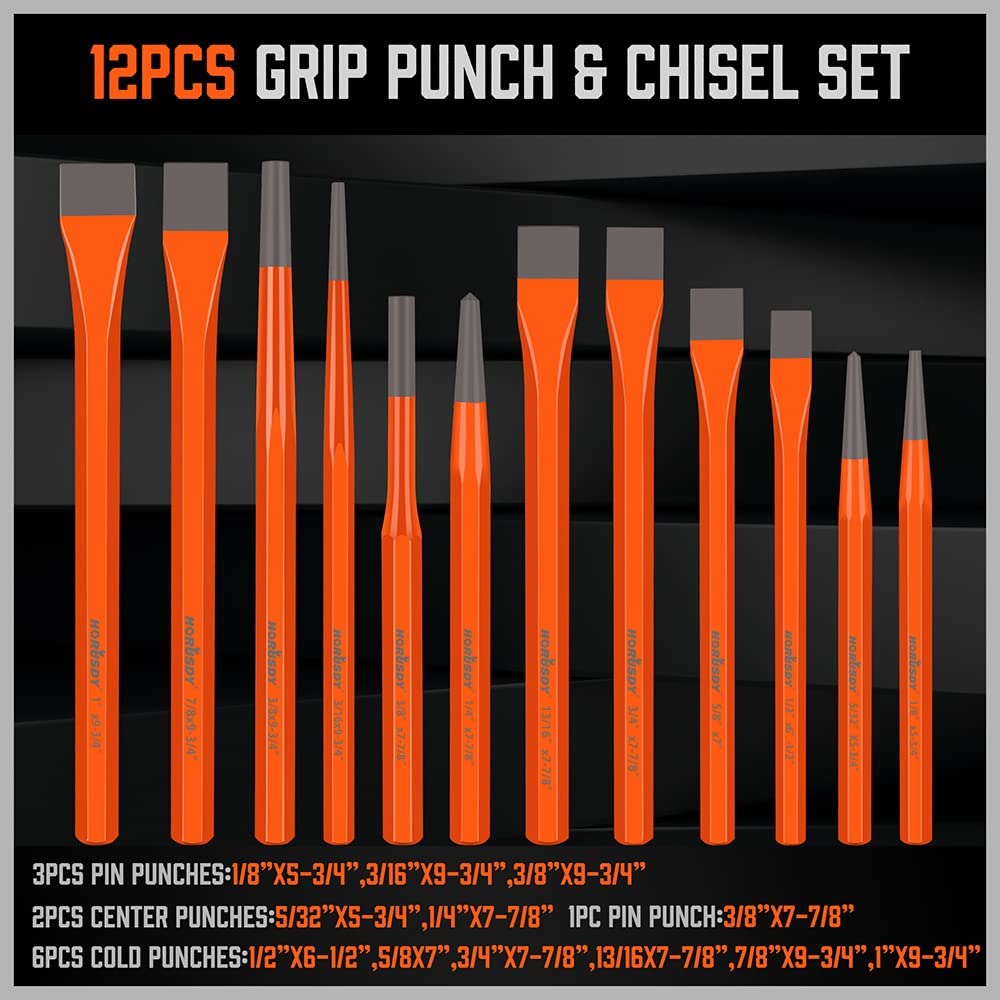 HORUSDY 28-Piece Heavy Duty Punch and Chisel Set, Including Taper Punch, Cold Chisels, Pin Punch, Center Punch HORUSDY