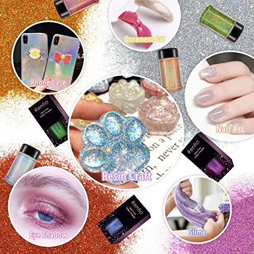 Renfio Holographic Ultra Fine Glitter Powder Metallic Resin Glitter 1.75 Oz (50g) PET Flakes Crafts Sequins 1/128" 0.008" 0.2mm Epoxy Chips Flakes Renfio