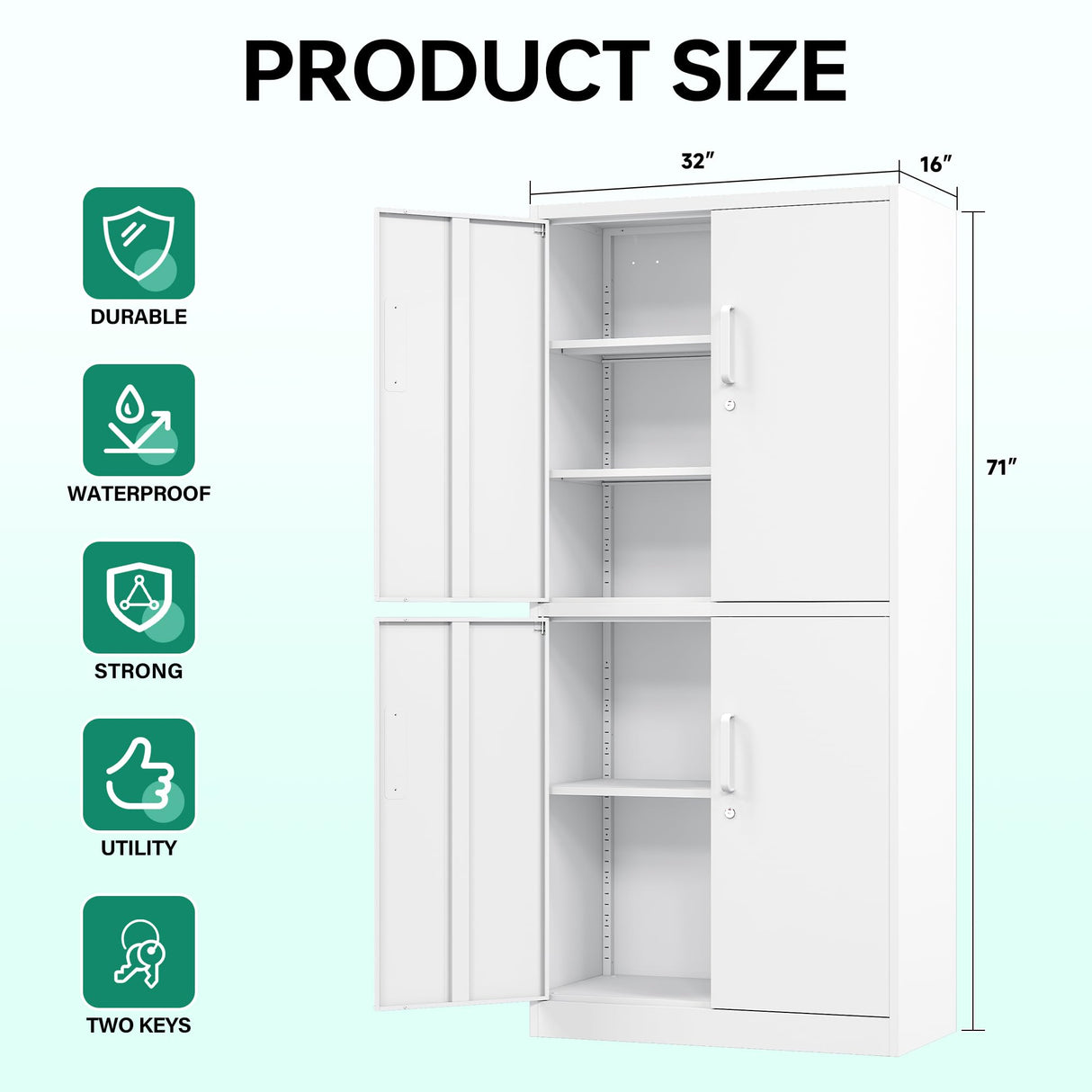 Letaya Metal Storage Cabinet with Lock Door, Adjustable Shelf Steel Cabinets for Office, Home,Pantry,Kitchen,Garage Utility Cabinet (4 Door-White) Letaya