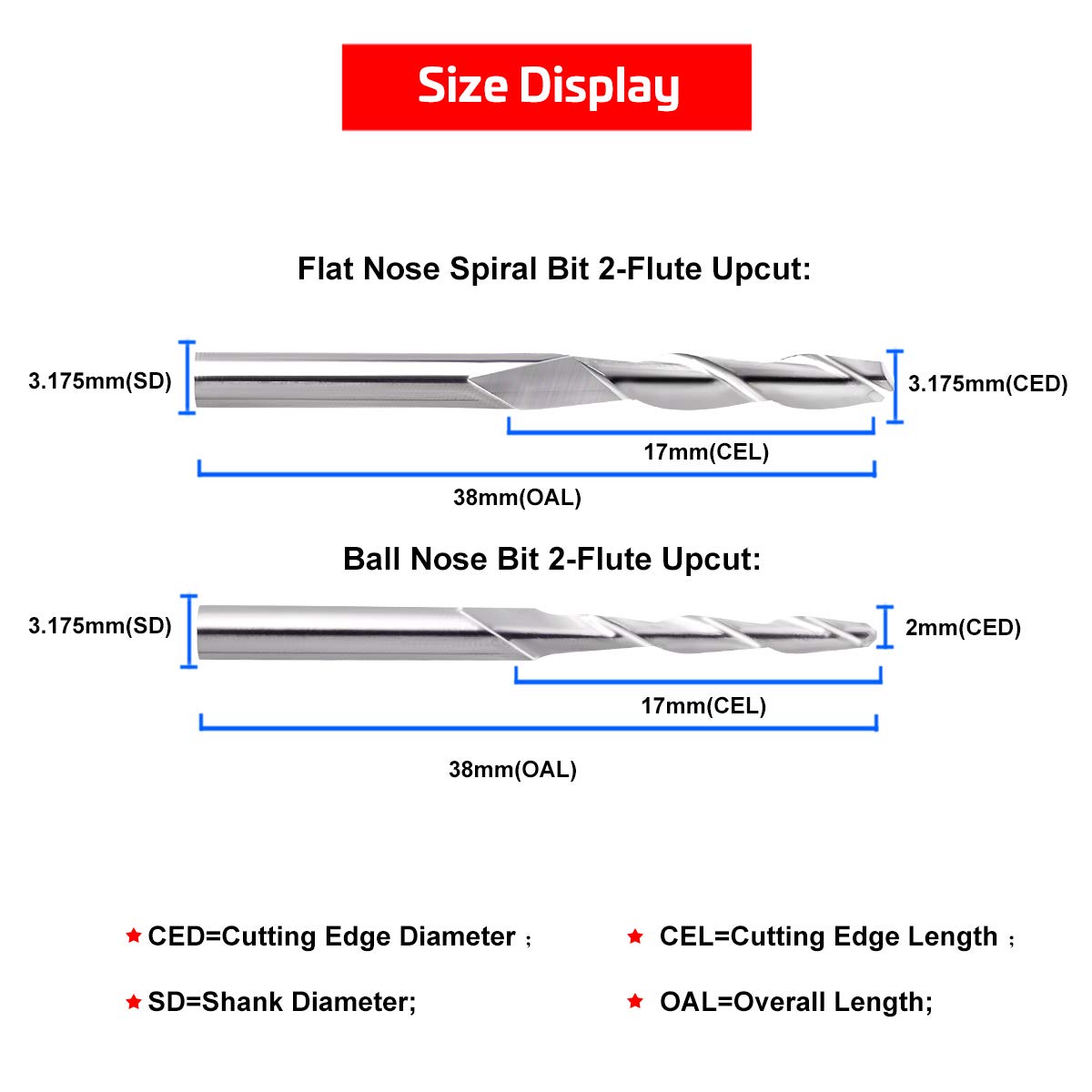 40Pcs End Mills CNC Router Bits Set 1/8" Shank, Mcwdoit CNC Machine Cutting Milling Tool Engraving Cutter Including Flat Nose/Ball Nose End Mill, mcwdoit