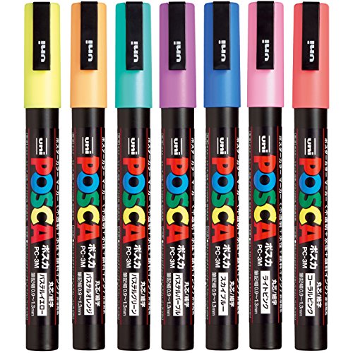 Uni Posca Paint Marker Pen, Fine Point, Set of 7 Natural Color (PC-3M 7C),Original Version Uni
