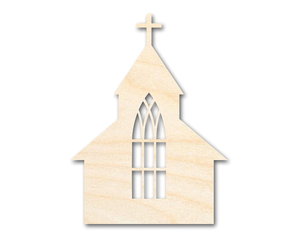 Unfinished Wood Church with Window Shape - Craft - up to 36" 5" / 1/8" 24 Hour Crafts
