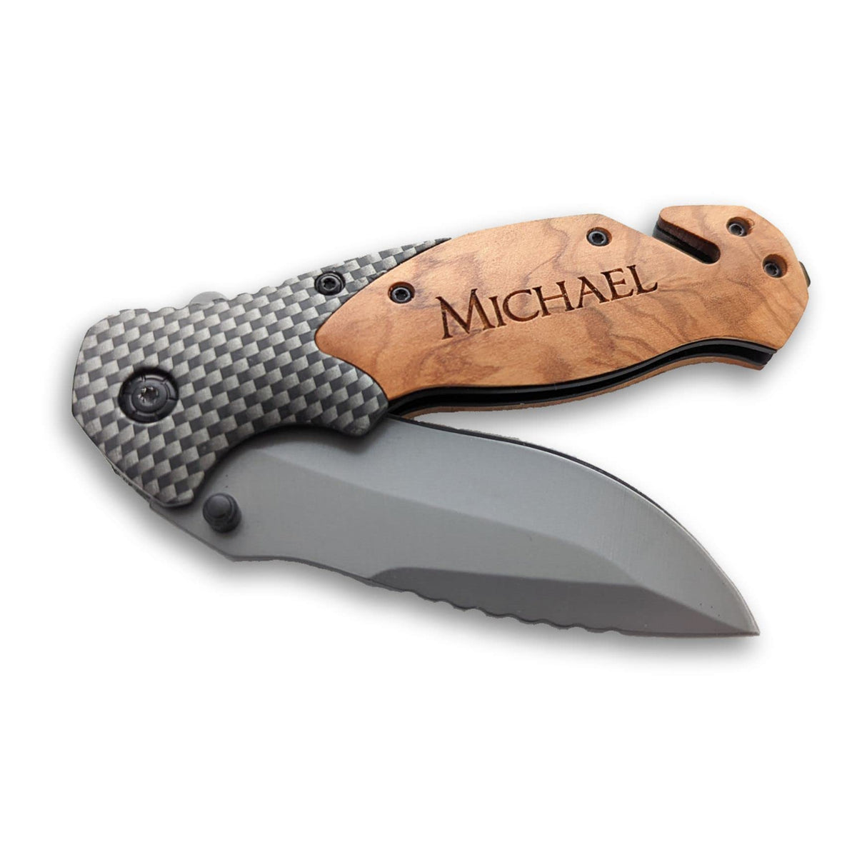 Personalized Engraved Olive Wood Handle Pocket Knife With Gift Box MRC Wood Products