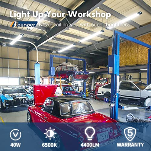 Bbounder 10 Pack Linkable LED Utility Shop Light, 4400 LM, 6500K Cool Daylight, 4 FT, 48 Inch Integrated Fixture for Garage, 40W Equivalent 250W, BBOUNDER