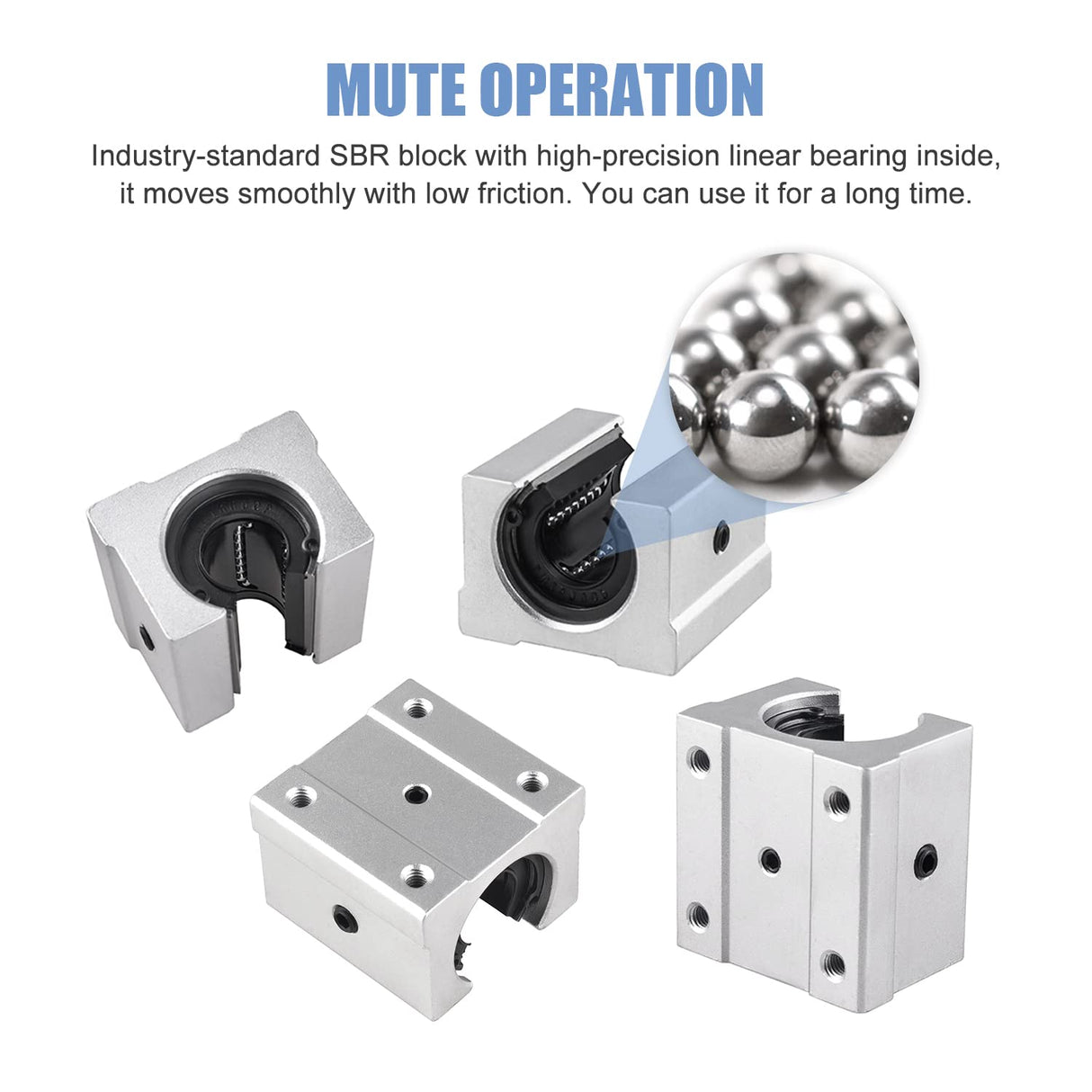 CNCMANS SBR20-2200mm Linear Rail Linear Rails and Bearings Kit 2Pcs SBR20 2200mm Long Fully Supported Shaft Guide with 4Pcs SBR20UU Linear Bearing CNCMANS