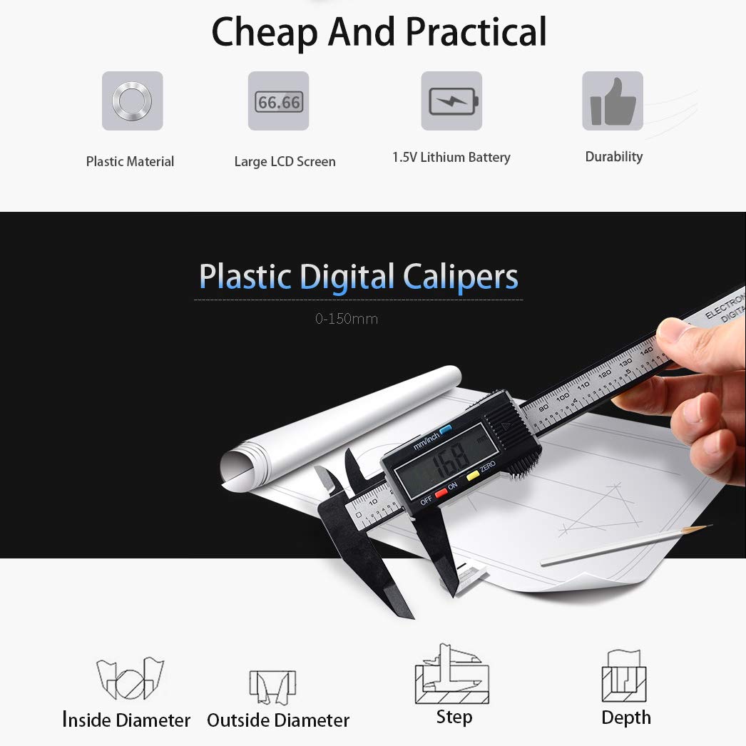 Simhevn Electronic Digital Caliper, LCD | 0 to 6 inch Inch and Millimeter Conversion, Automatic Shutdown Function, Very Suitable for home/jewelry/3D Simhevn