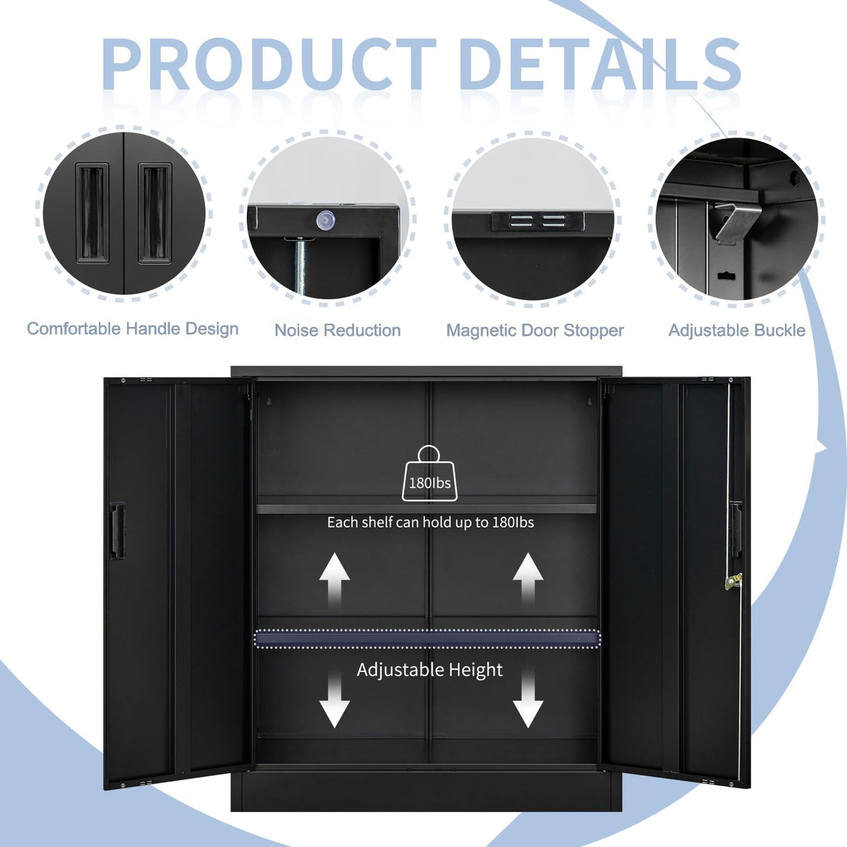 YEEZER Metal Storage Cabinet with 2 Shelves. Steel Locking Storage Cabinet for Home, Office, Garage, Utility Room and Basement, 36.2" H x 31.5" W x YEEZER