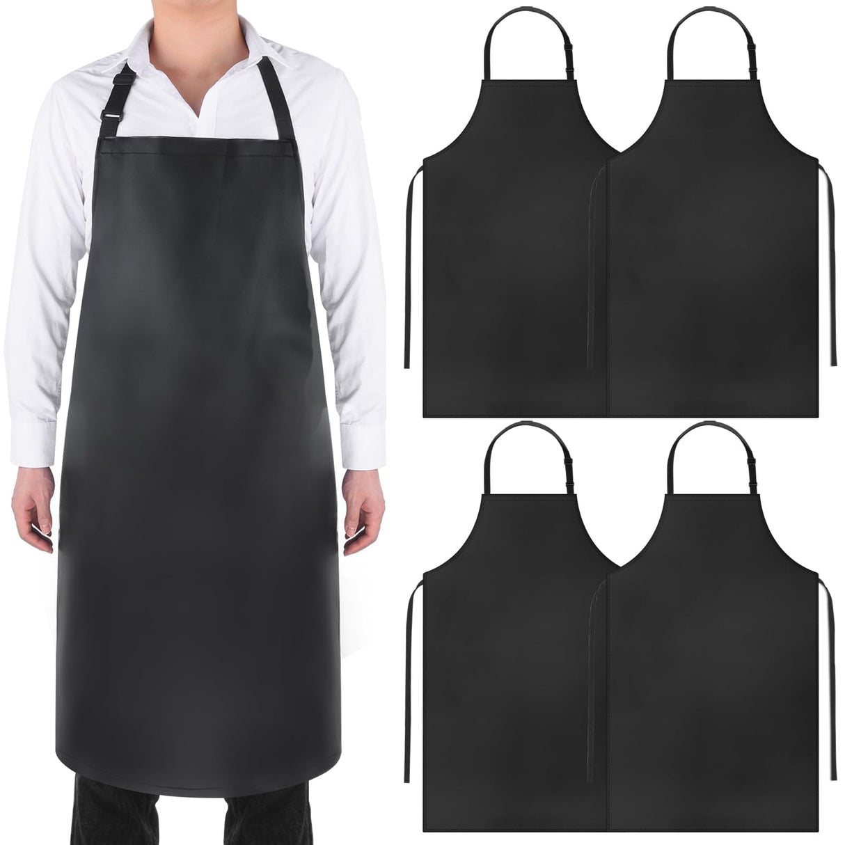 Gotega 4 Pack Waterproof Rubber Vinyl Apron Adjustable Bib Apron - Cooking Kitchen Apron for Women Men Chef Heavy Duty Work Apron for Dishwashing Lab Gotega