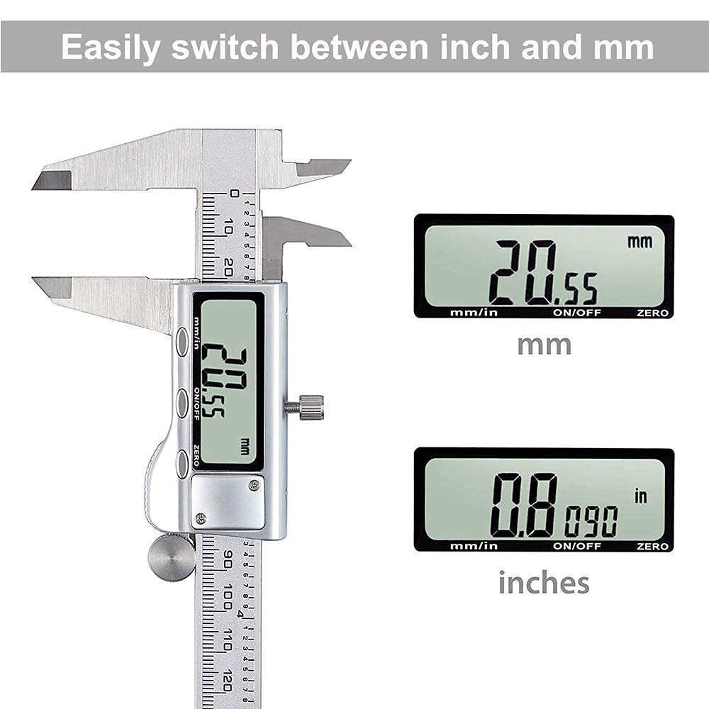 Digital Caliper, Caliper Measuring Tool with Stainless Steel, Electronic Micrometer Caliper with Large LCD Screen, Auto-Off Feature, Inch and LOUISWARE