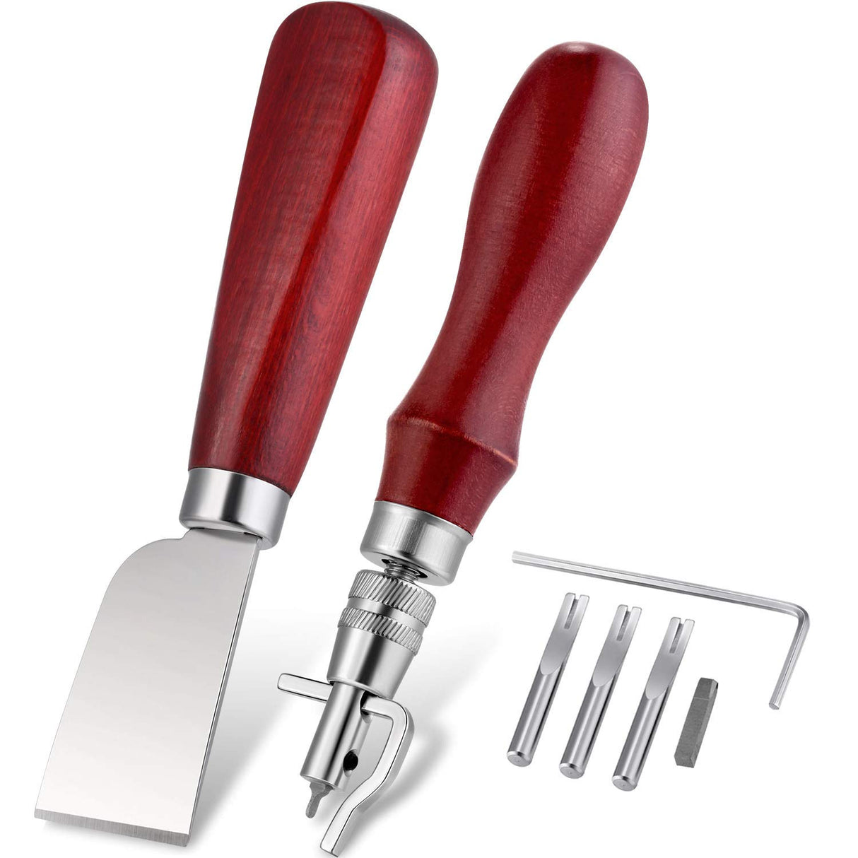 7 in 1 Leather Groover Tool and Leather Cutting Knife Set Adjustable Stitching Groover Leather Creasing Edge Leather Beveler Leather Grooving Tool Mudder