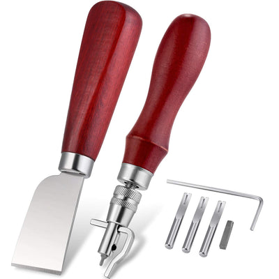 7 in 1 Leather Groover Tool and Leather Cutting Knife Set Adjustable Stitching Groover Leather Creasing Edge Leather Beveler Leather Grooving Tool