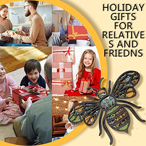 CmayAlgc 3D Wooden Bee Sculpture - Rustic Forest Decor for Home and Office CmayAlgc