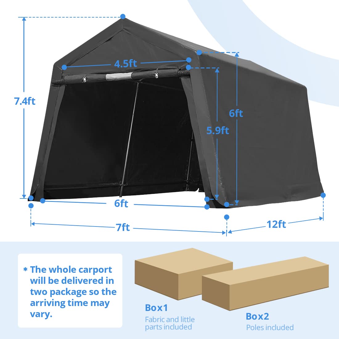 ADVANCE OUTDOOR 7x12 ft 2 Roll up Doors & Vents Outdoor Portable Storage Shelter Garage Tent Carport for Motorcycle ATV with Heavy Duty Metal Frame ADVANCE OUTDOOR