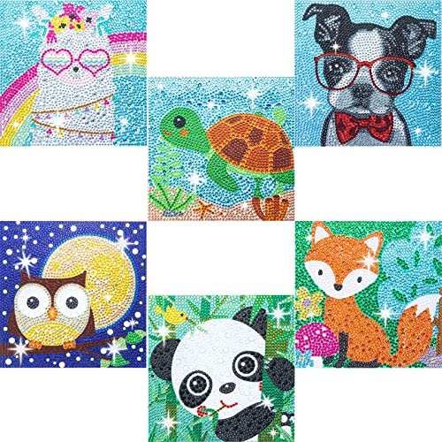CHWGLFGG 6 Pack 5D Diamond Painting Kits for Kids Beginners, Full Drill Cute Animals Diamond Art Kits, DIY Big Gem Art for Children Ages 6-7-8-9-12, CHWGLFGG