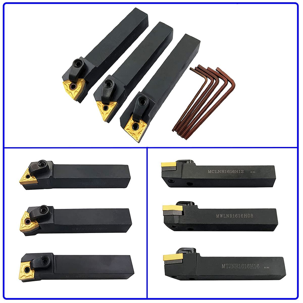 3PCS 5/8" CNC Lathe Excircle Indexable Carbide Turning Tool Holder Bit Set MTJNR1616H16 + MWLNR1616H08 + MCLNR1616H12 with 3pcs wnmg431, cnmg431, CK-CNC