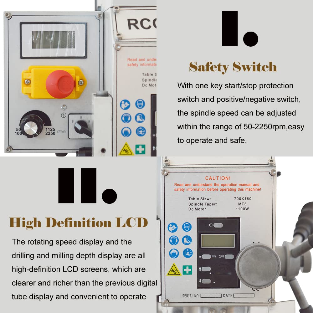 TECHTONGDA High-Precision Mini Milling Machine MT3 with Brushless Motor and Digital Readout Benchtop Mill/Drill for Fine Metal & Wood Processing TECHTONGDA