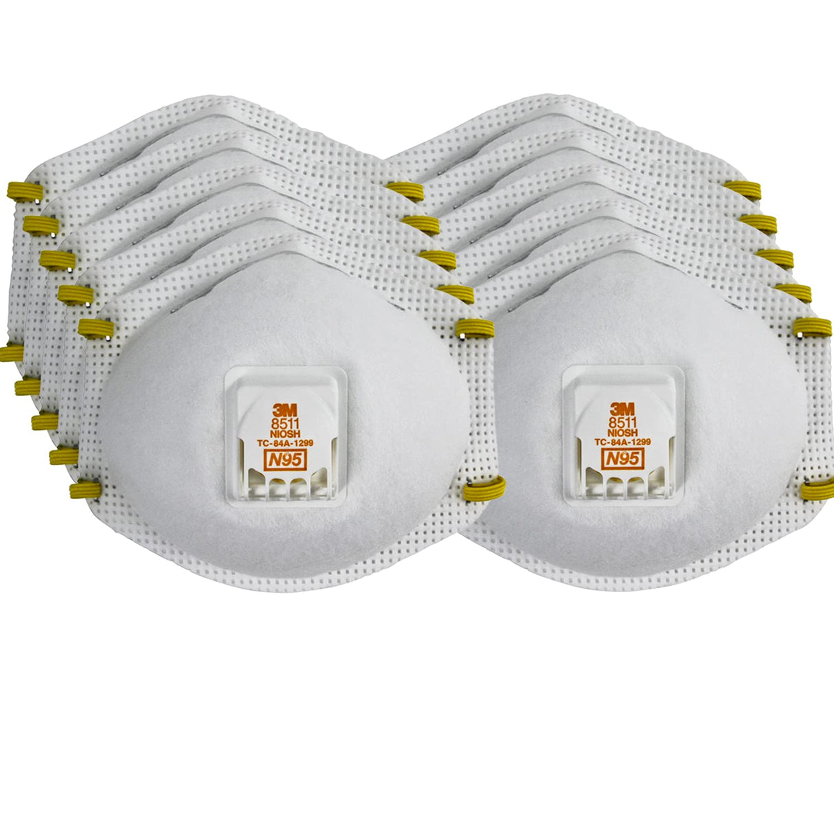 3M Particulate Respirator 8511, Pack of 10, N95, Cool Flow Exhalation Valve, Disposable, Braided Comfort Strap, M Noseclip 3M