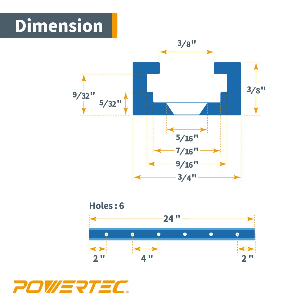 POWERTEC 71118 24 Inch Double-Cut Profile Universal T-Track with Predrilled Mounting Holes, 2 Pack, Aluminum T Track for Woodworking Jigs and POWERTEC