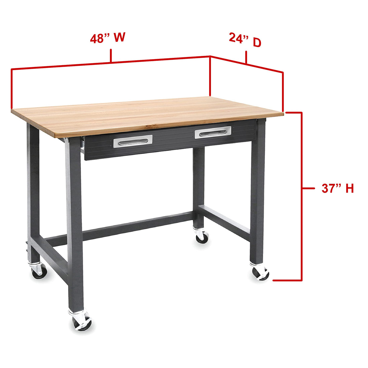 Seville Classics UltraGraphite Wood Top Workbench on Wheels with Sliding Organizer Drawer Table, 48", Satin Graphite Seville Classics
