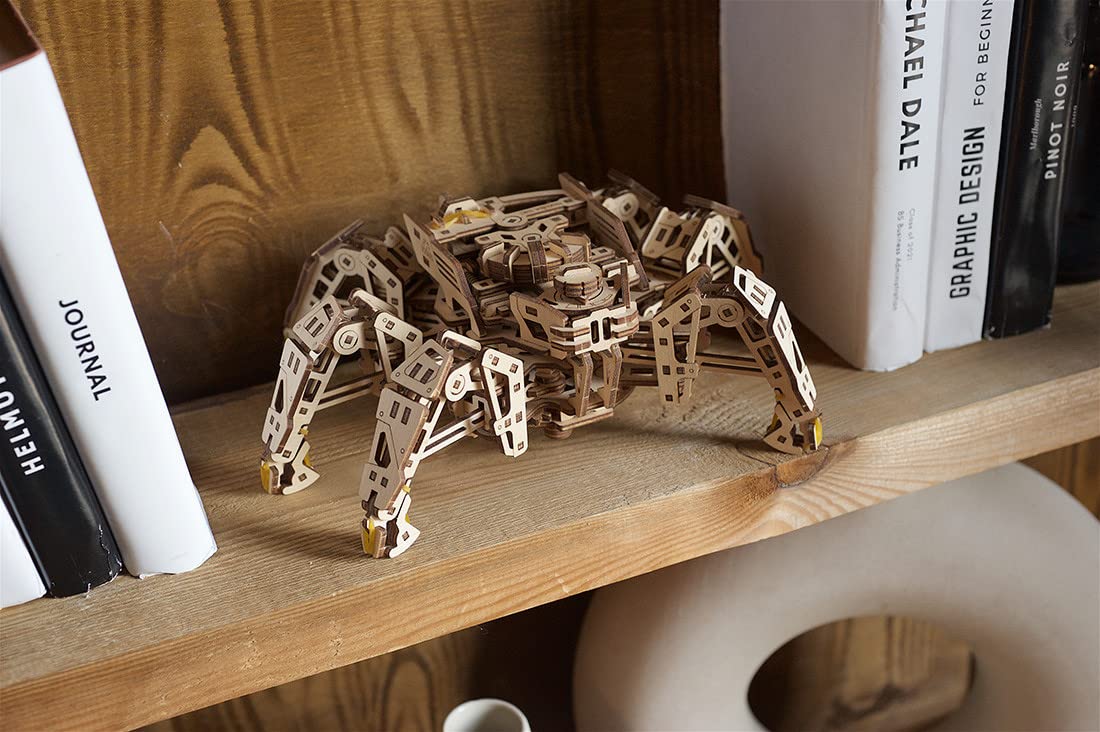UGEARS Hexapod Explorer 3D Puzzle - Mechanical Spider Robot with Powerful Spring Motor - 3D Wooden Puzzles for Adults and Kids 3D Puzzles Wooden UGEARS
