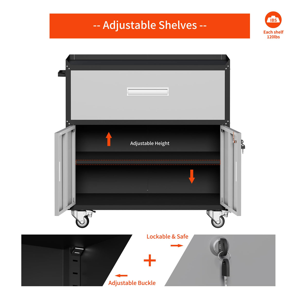 Washsemba Garage Metal Storage Cabinet for Garage with Adjustable Shelves Wheels, Rolling Tool Chest, Assembly Required, Warehouse, Basement, Tool Washsemba