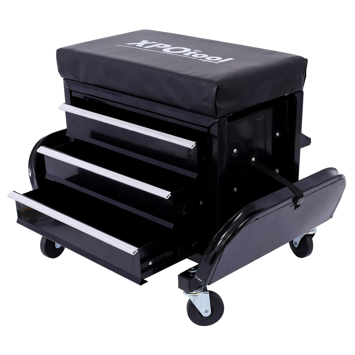 Campfun Rolling Creeper Seat, 350-Pound Capacity Garage Glider Rolling Tool Chest Seat, Mechanics Roller Seat with 3 Drawers, Rolling Tool Chest Campfun