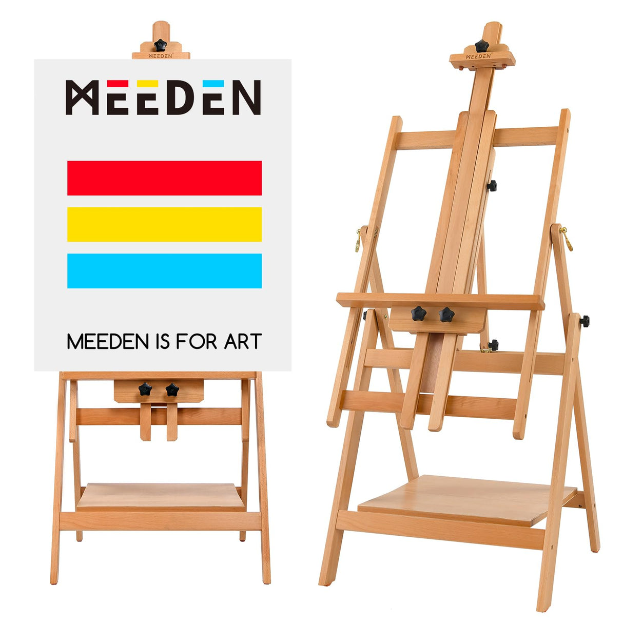 MEEDEN Large Studio Artist Easel, Adjustable Studio Painting Easel, Solid Beechwood H Frame Easel, Display Art Easel for Watercolor, Acrylic, Oil MEEDEN