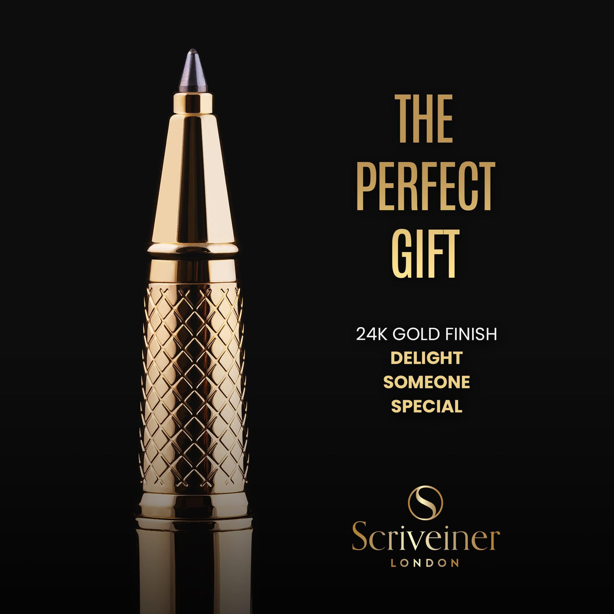 Scriveiner Gold Rollerball Pen - Stunning Luxury Pen with 24K Gold Finish, Schmidt Ink Refill, Best Roller Ball Pen Gift Set for Men & Women, Scriveiner
